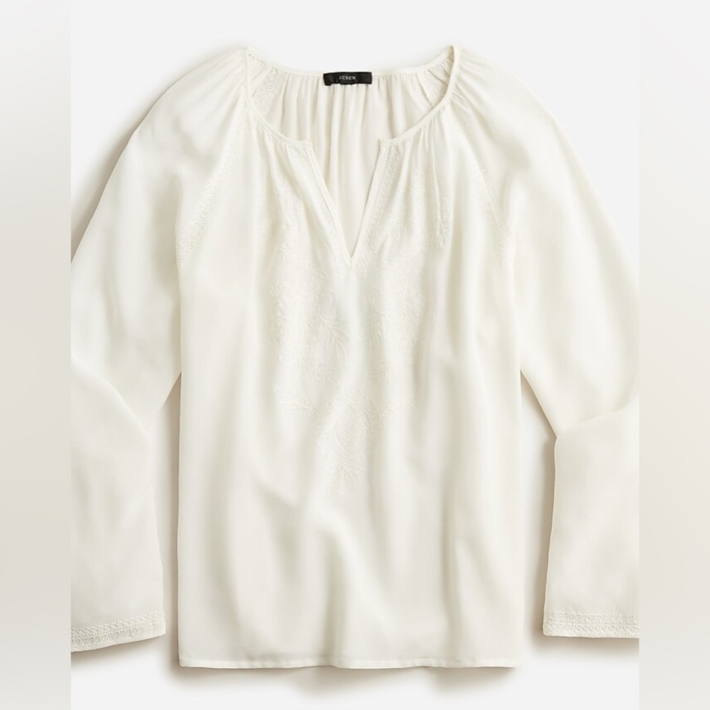 J. Crew V-Neck Silt Top‎ with Embroidery in White size small